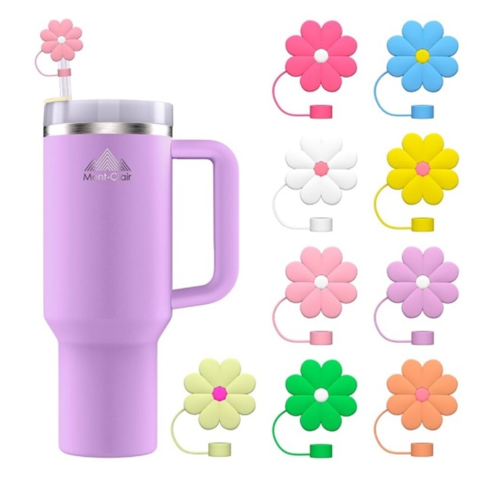 🌸MONT-CLAIR🌸9 Flower Silicone Straw Toppers/NIB